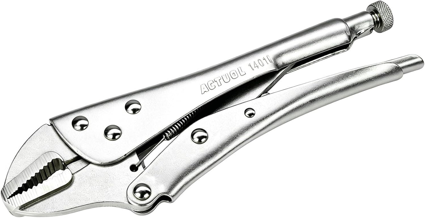 Curved Jaw Locking Pliers 10-Inch, Adjustable Vise Grips with Wire Cutter, Chromium-Vanadium Steel Vice Grips for Clamping, Welding, and Pipe Work