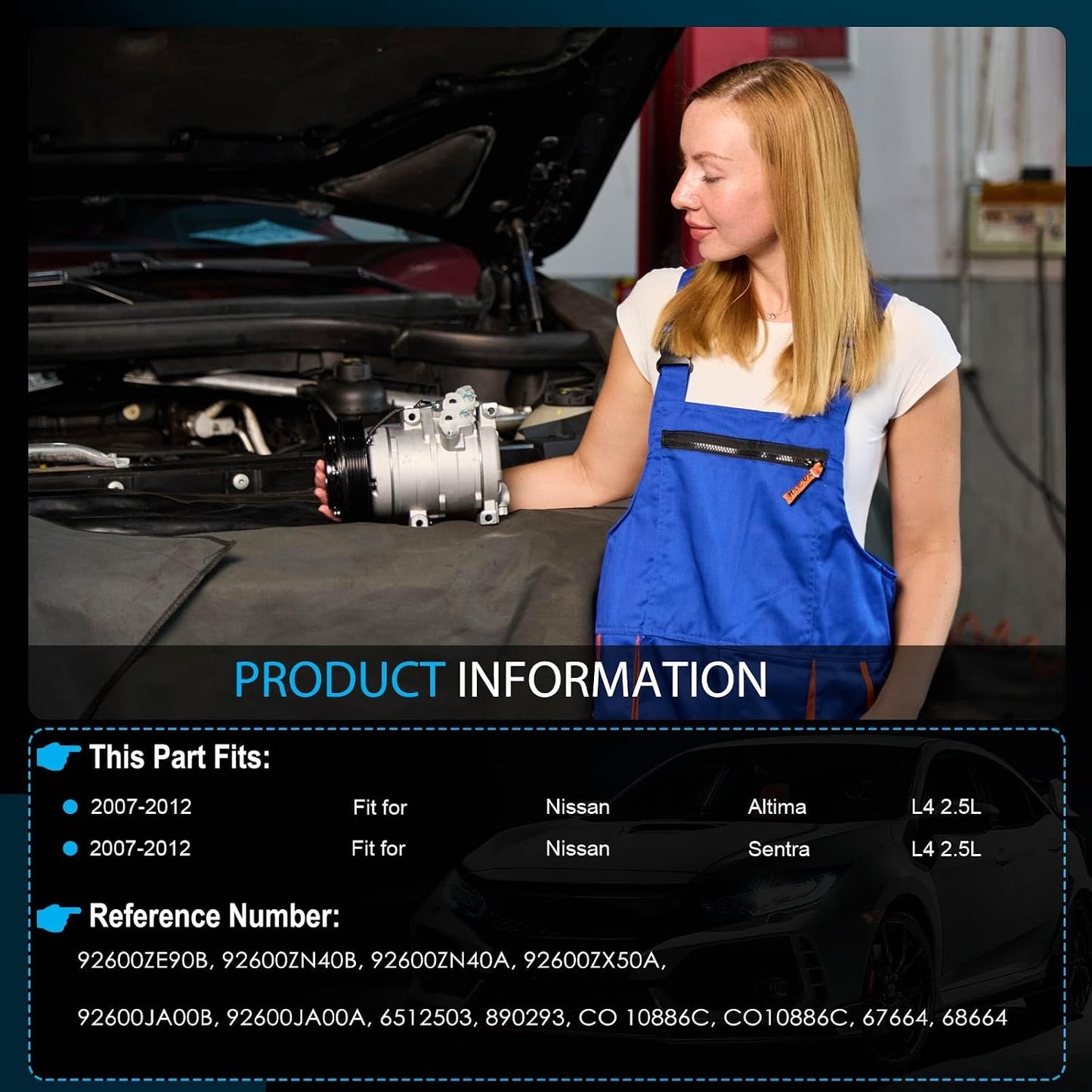 AC Compressor with Clutch Compatible with Nissan Altima 2.5L 2007-2012, Sentra 2.5L 2007-2012