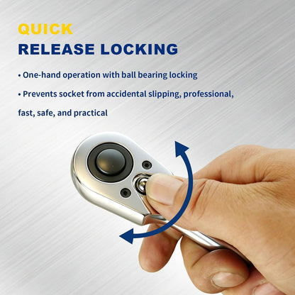 ACTUAL 72-Tooth 1/2-Inch Drive Ratchet, Quick-Release Reversible Ratchet Wrench with 5° Swing Arc, Cr-Mo Steel Head, Full Polished Chrome Alloy Handle for Automotive Repair & Heavy-Duty Mechanics