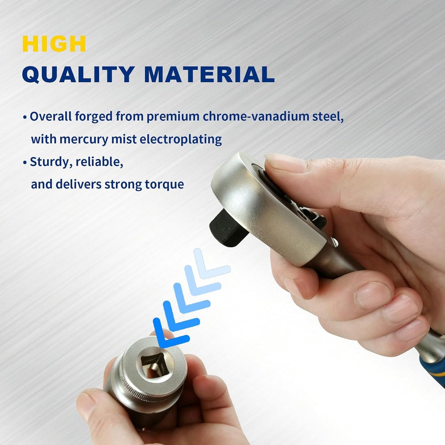 ACTUAL 72-Tooth 1/2-Inch Drive Ratchet, Quick-Release Reversible Ratchet Wrench with 5° Swing Arc, Cr-Mo Steel Head, Full Polished Chrome Alloy Handle for Automotive Repair & Heavy-Duty Mechanics