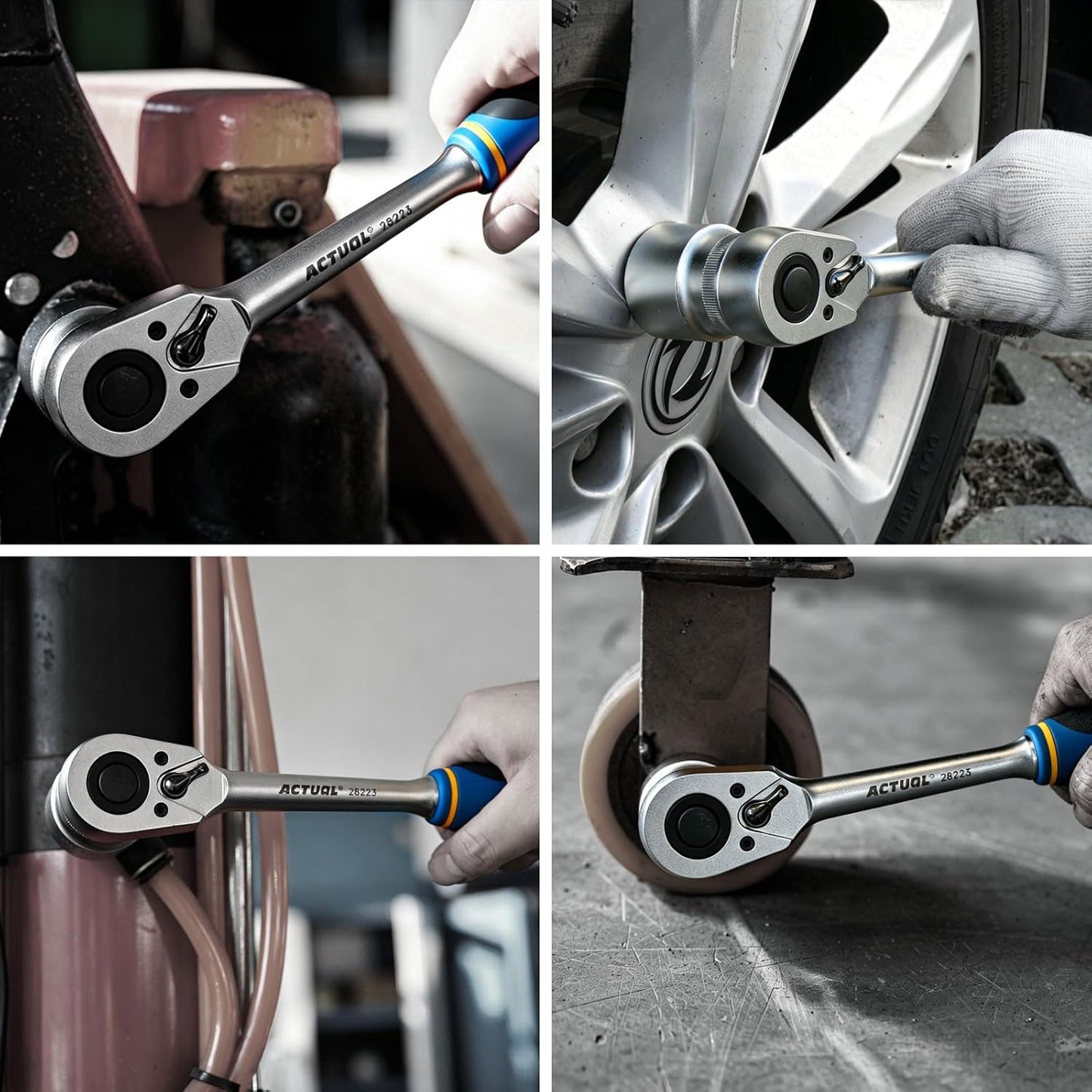 ACTUAL 72-Tooth 1/2-Inch Drive Ratchet, Quick-Release Reversible Ratchet Wrench with 5° Swing Arc, Cr-Mo Steel Head, Full Polished Chrome Alloy Handle for Automotive Repair & Heavy-Duty Mechanics