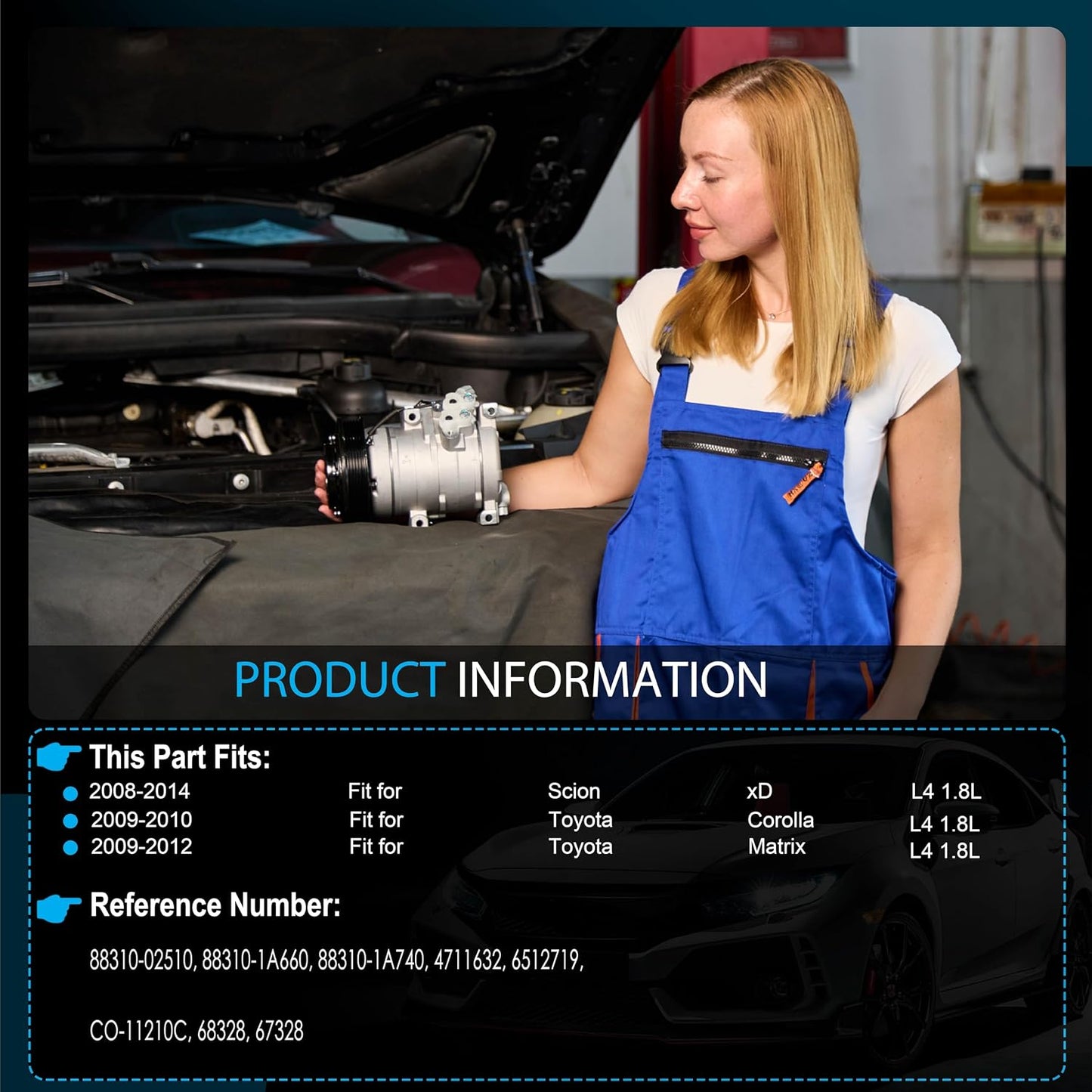 AC Compressor with Clutch Compatible with Toyota Corolla 2009-2010, Matrix 2009-2012, Scion xD 2008-2014 1.8L
