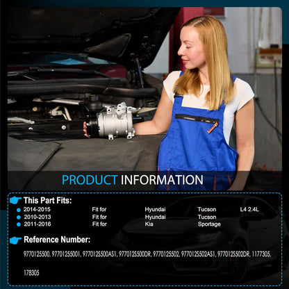 AC Compressor with Clutch Compatible with Hyundai Tucson 2010-2013, Tucson 2014-2015 L4 2.4L & Kia Sportage 2011-2016