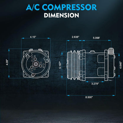 Micah Motors Universal Chromed A/C Compressor with Clutch (2 Grooves(Sanden 508)